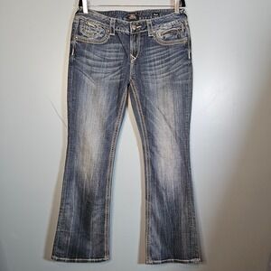 ReRock For Express Bootcut Jeans Women 12R Dark Wash Zipper Pockets Embellished